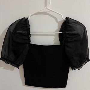 Wilfred Black Sheer Puff Sleeve Blouse